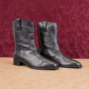 Bibi Lou Women Black Leather Cowboy Western Mid calf Boots sz 11US EUR41